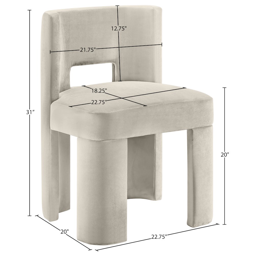 Zuno Cream Velvet Performance Fabric Upholstered Dining Chair. Picture 11