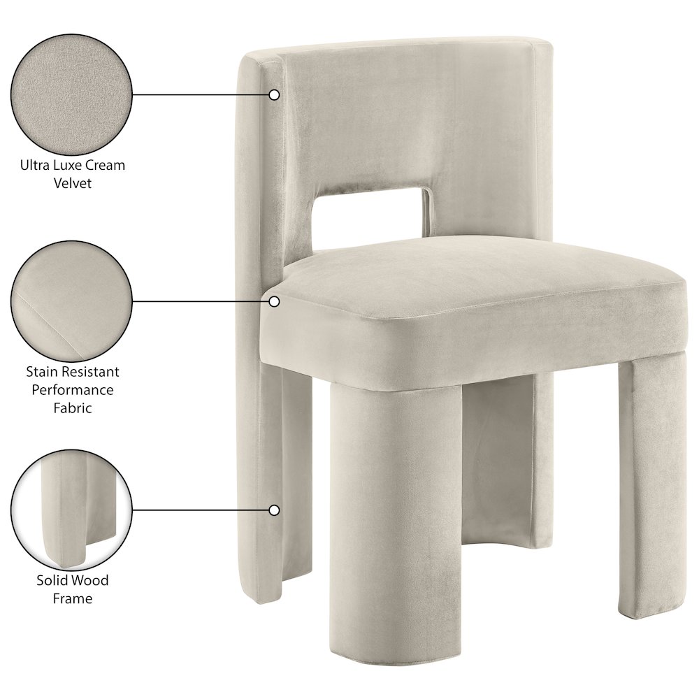 Zuno Cream Velvet Performance Fabric Upholstered Dining Chair. Picture 12