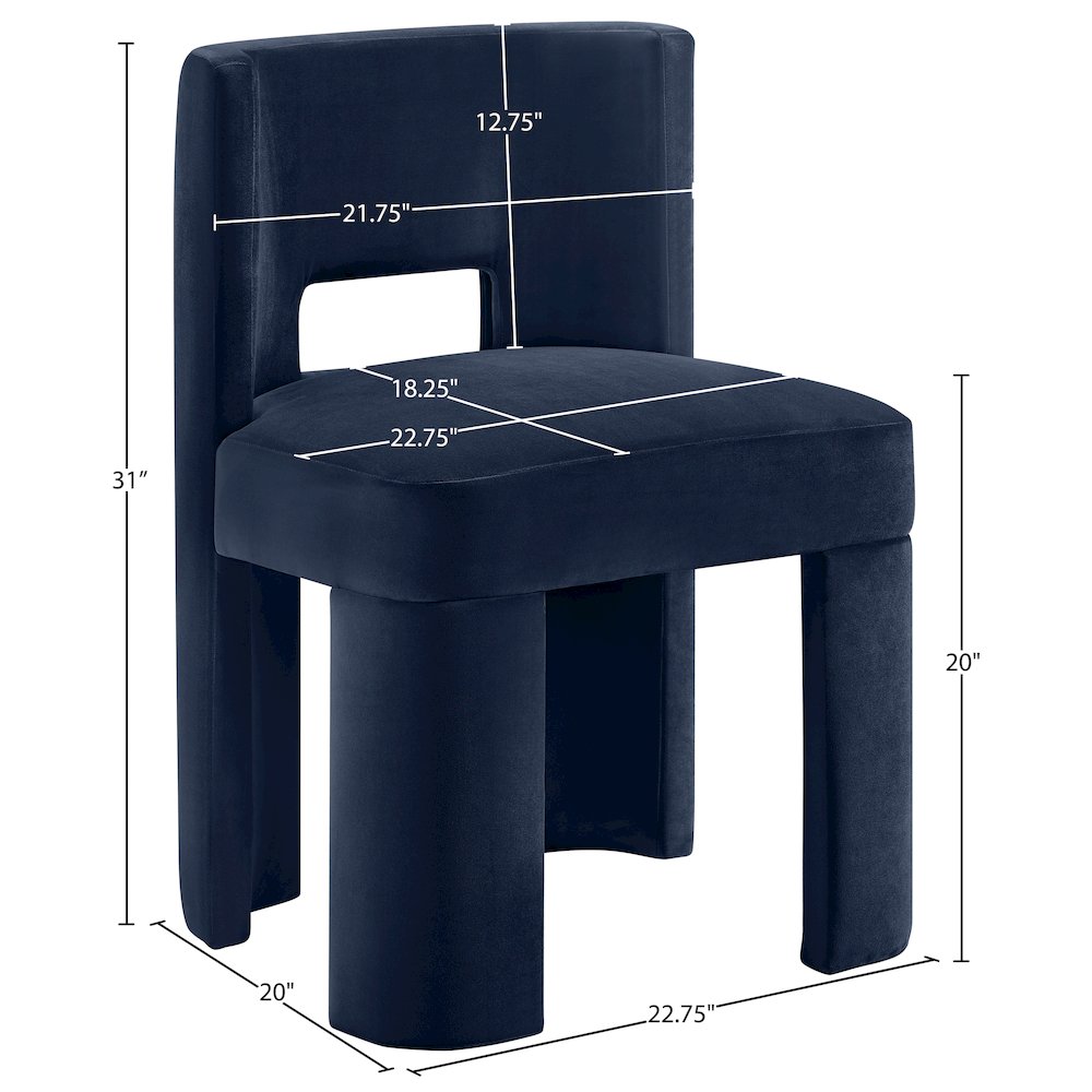Zuno Navy Velvet Performance Fabric Upholstered Dining Chair. Picture 11