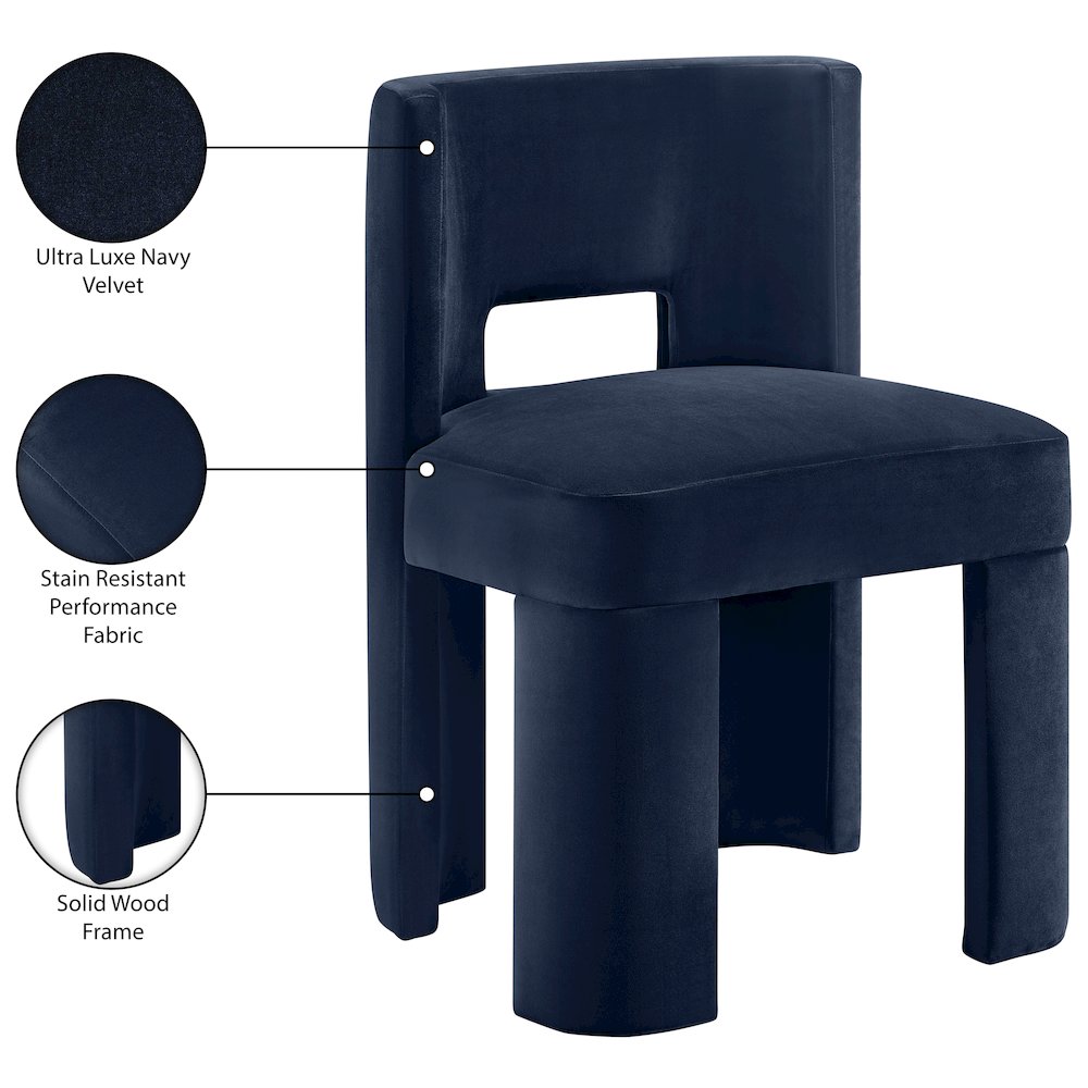 Zuno Navy Velvet Performance Fabric Upholstered Dining Chair. Picture 12