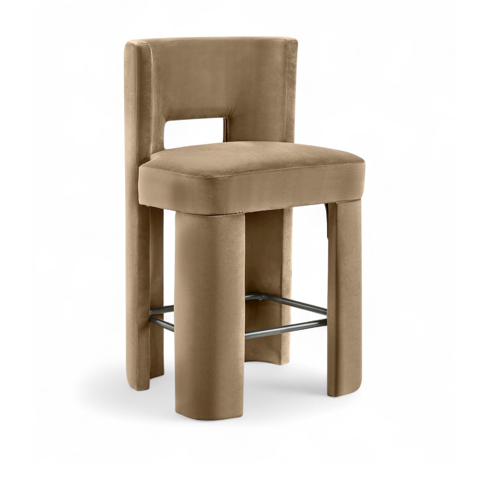 Zuno Beige Velvet Performance Fabric Upholstered Counter Stool. Picture 3