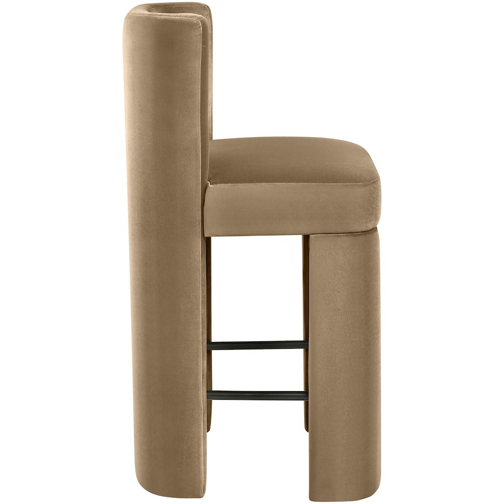 Zuno Beige Velvet Performance Fabric Upholstered Counter Stool. Picture 6