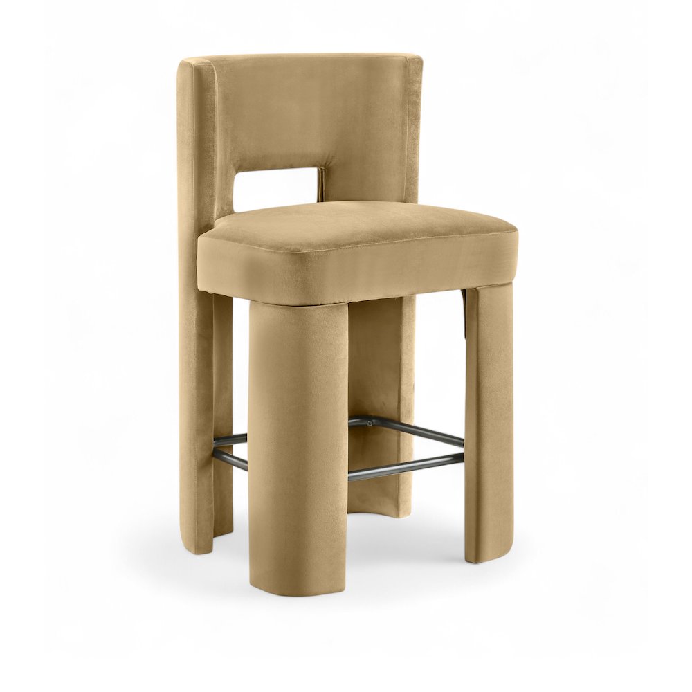 Zuno Camel Velvet Performance Fabric Upholstered Counter Stool. Picture 3