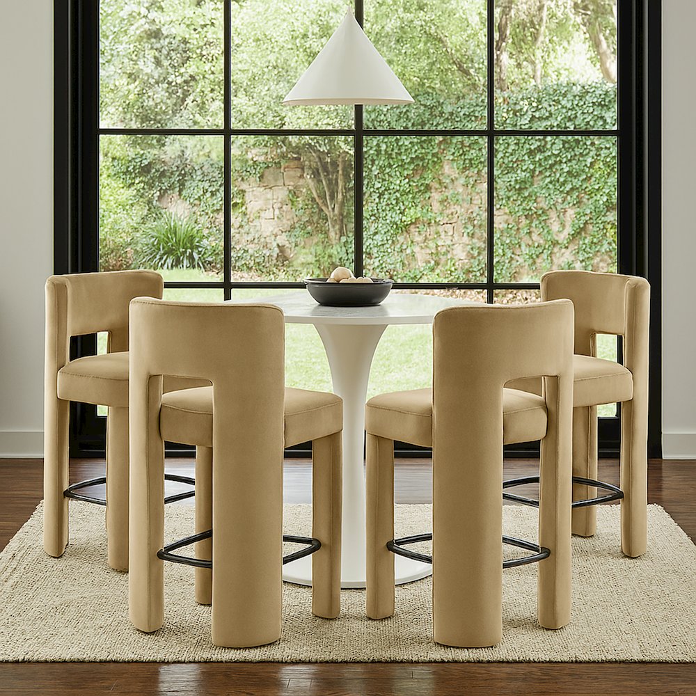 Zuno Camel Velvet Performance Fabric Upholstered Counter Stool. Picture 2