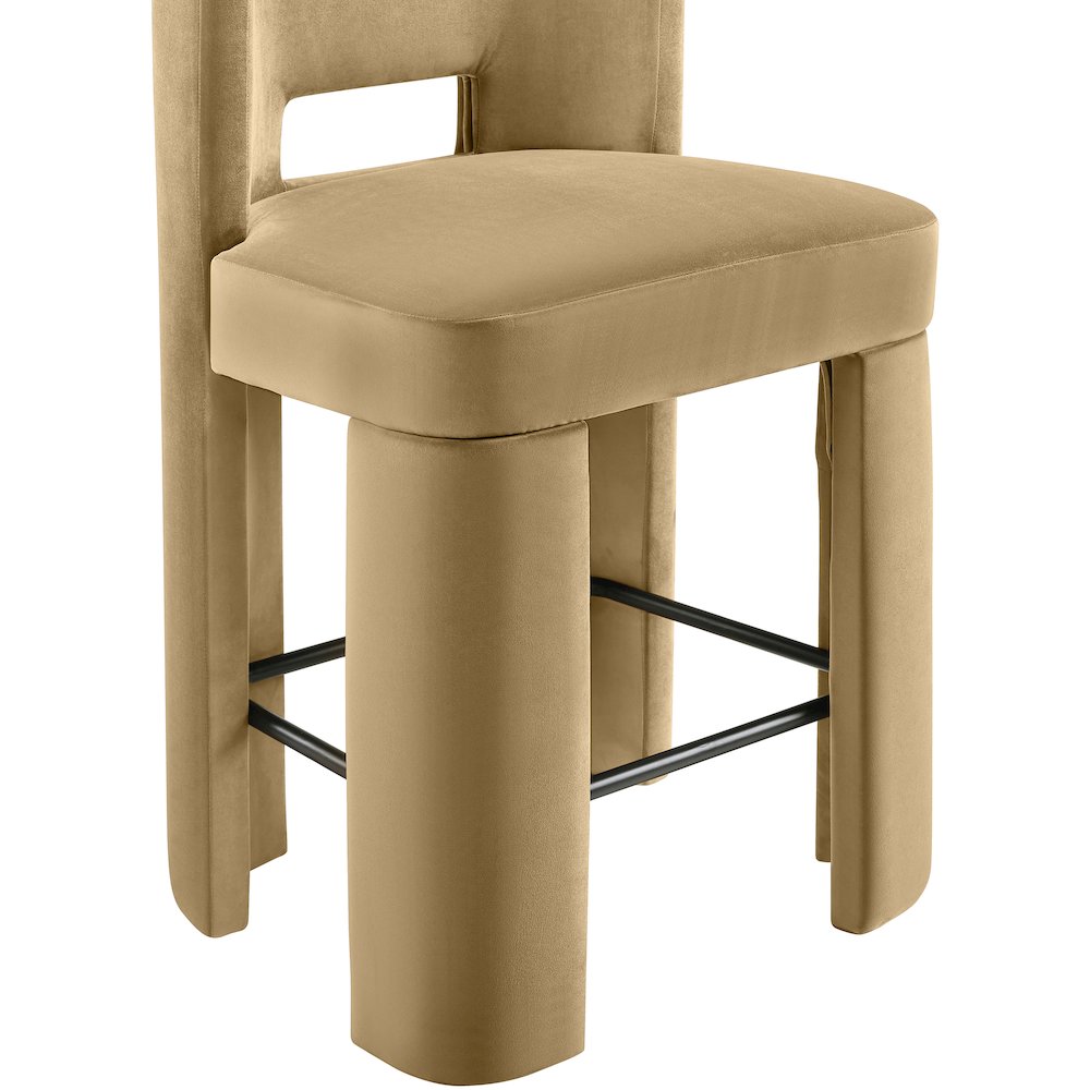 Zuno Camel Velvet Performance Fabric Upholstered Counter Stool. Picture 8