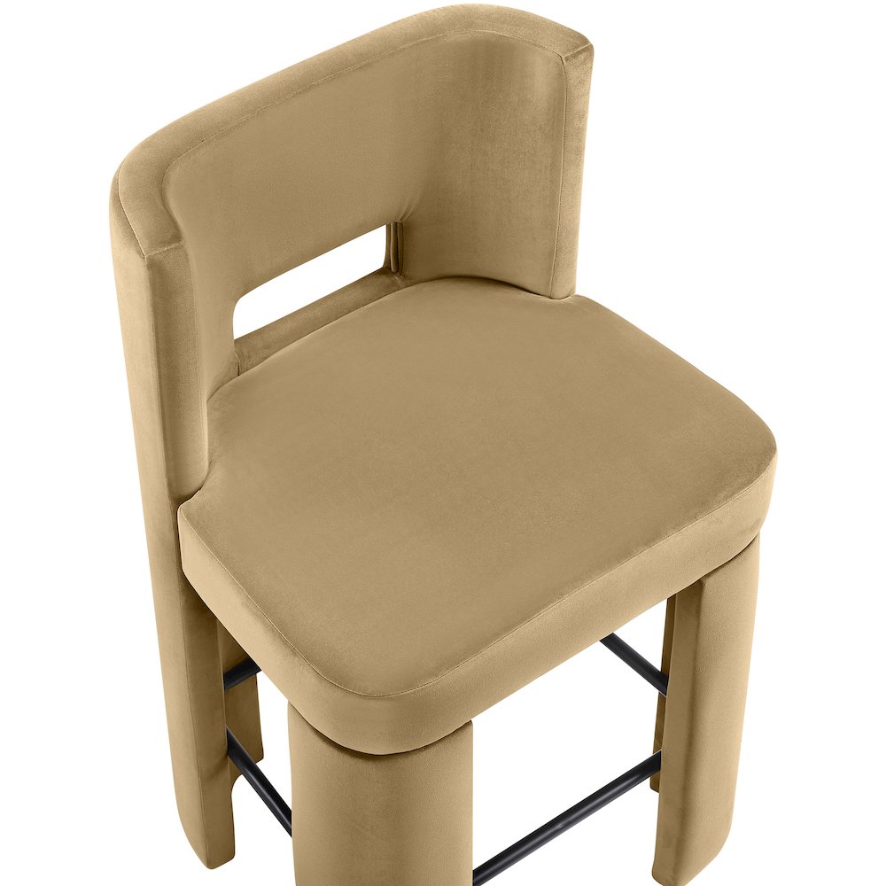 Zuno Camel Velvet Performance Fabric Upholstered Counter Stool. Picture 9