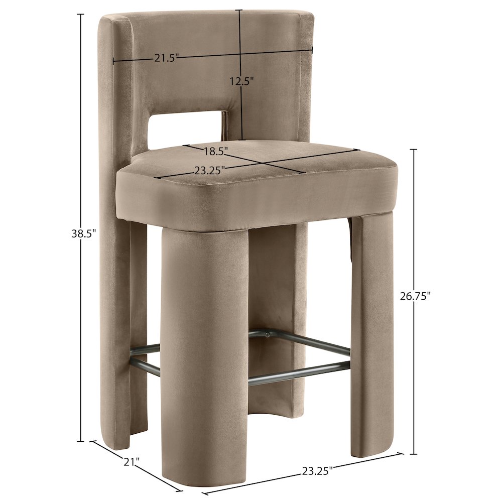 Zuno Taupe Velvet Performance Fabric Upholstered Counter Stool. Picture 10