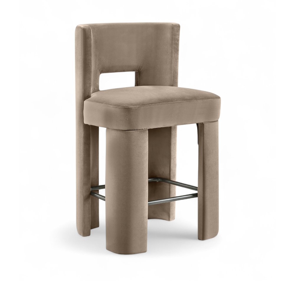Zuno Taupe Velvet Performance Fabric Upholstered Counter Stool. Picture 3
