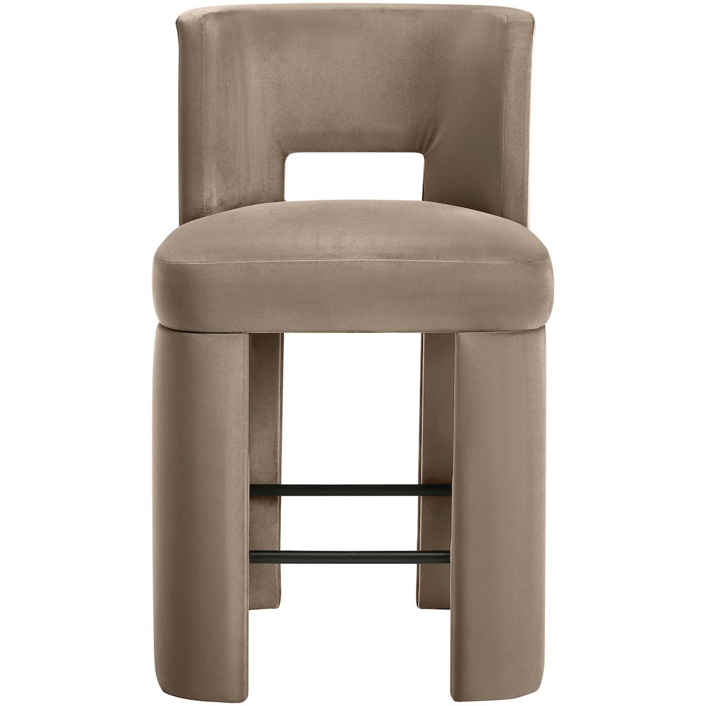 Zuno Taupe Velvet Performance Fabric Upholstered Counter Stool. Picture 2