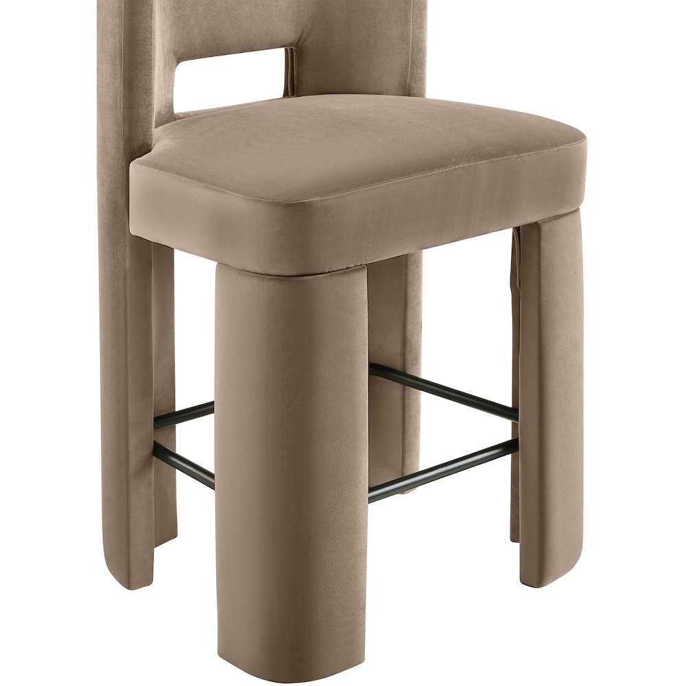 Zuno Taupe Velvet Performance Fabric Upholstered Counter Stool. Picture 7