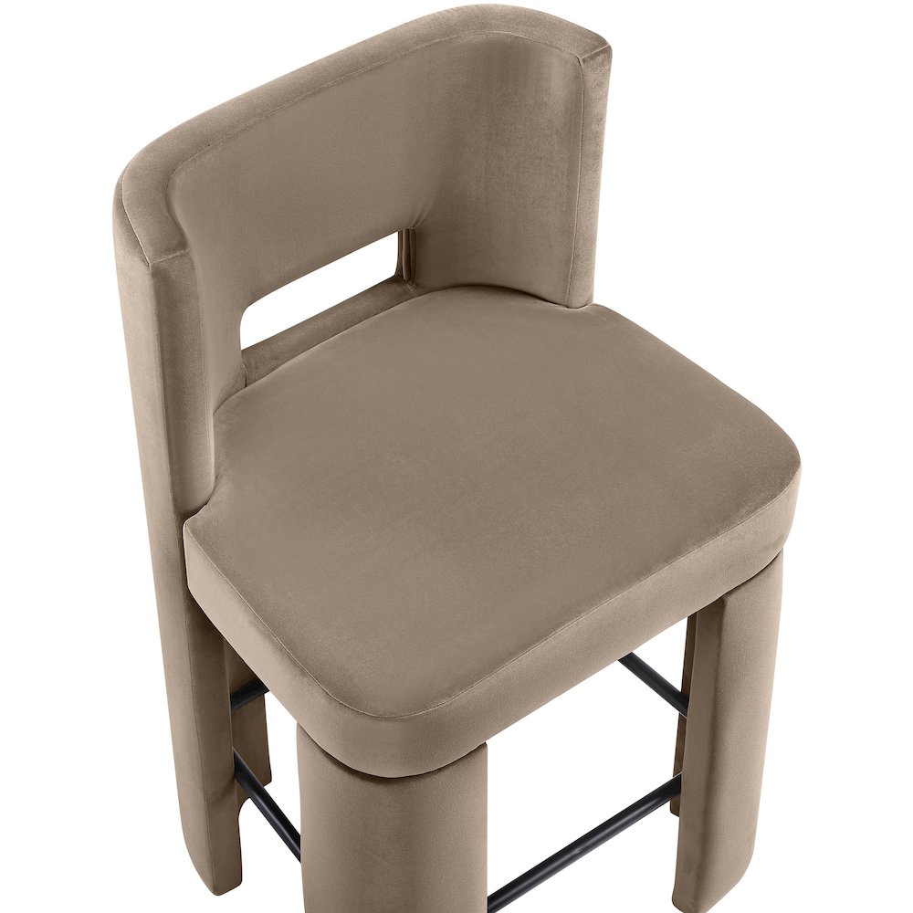 Zuno Taupe Velvet Performance Fabric Upholstered Counter Stool. Picture 8