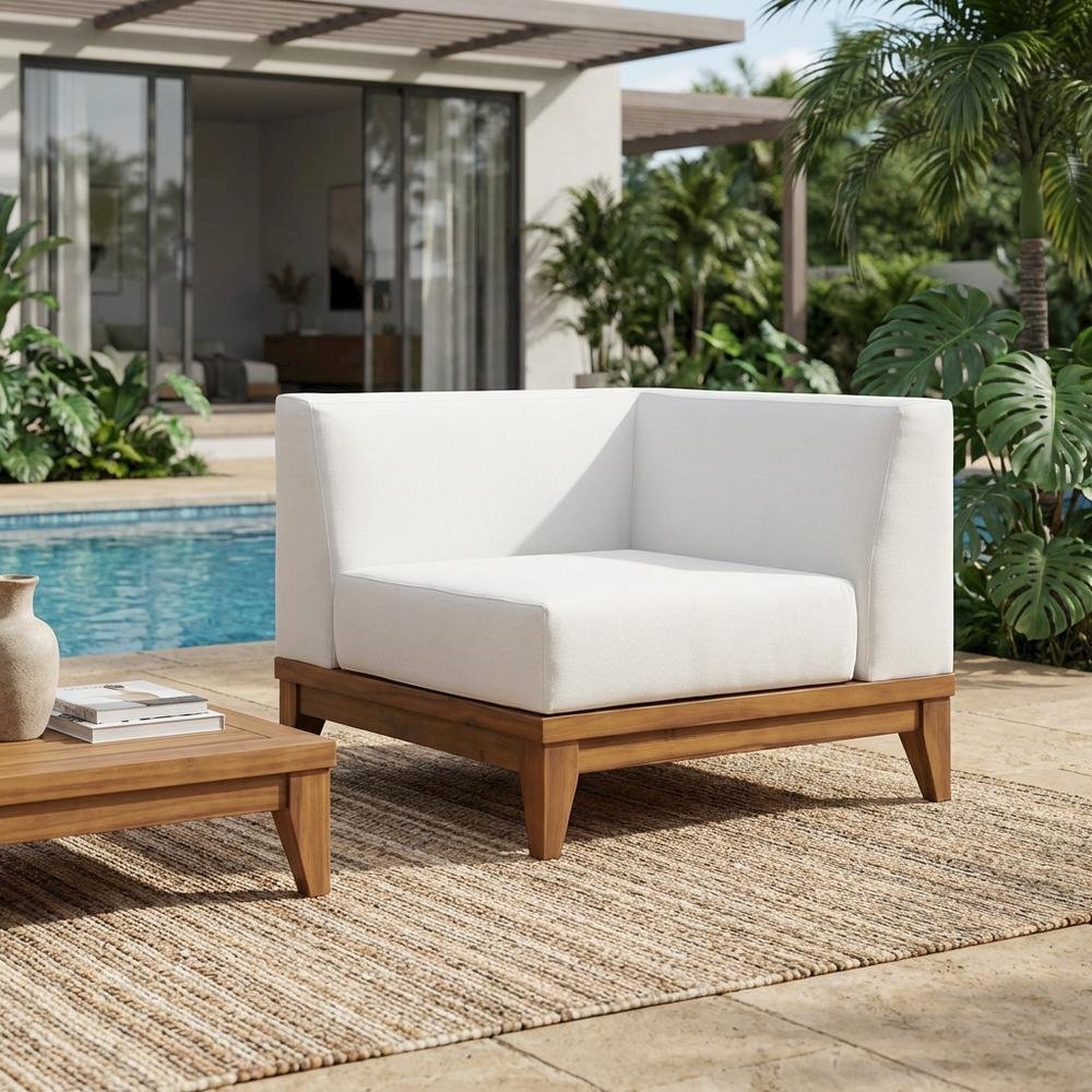 Contemporary White Fabric Outdoor Corner Chair With Finish. Picture 3
