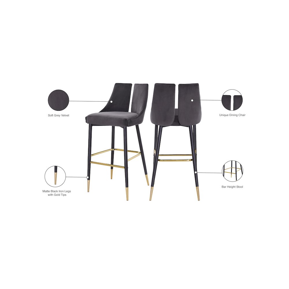 Sleek Grey Velvet Stool, Set of 2. Picture 8