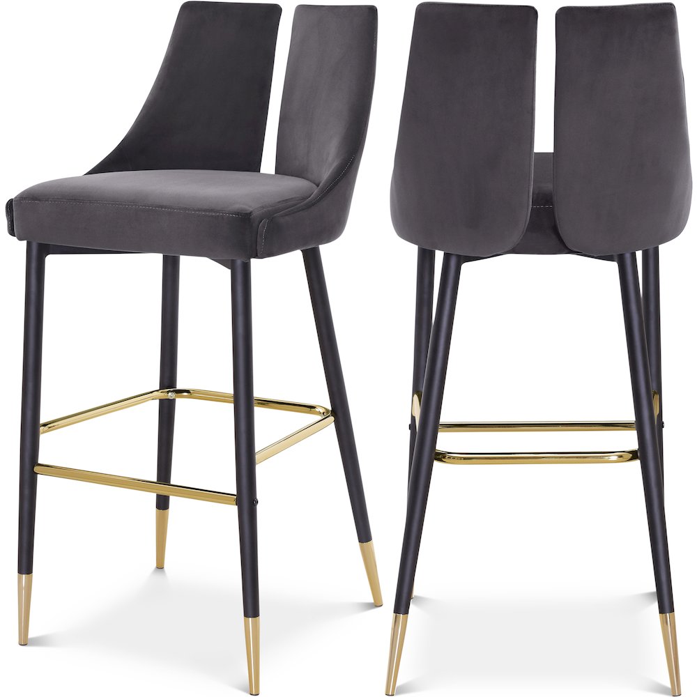 Sleek Grey Velvet Stool, Set of 2. Picture 1