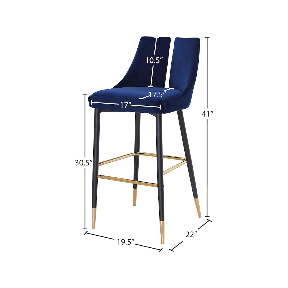 Sleek Navy Velvet Stool, Set of 2. Picture 7