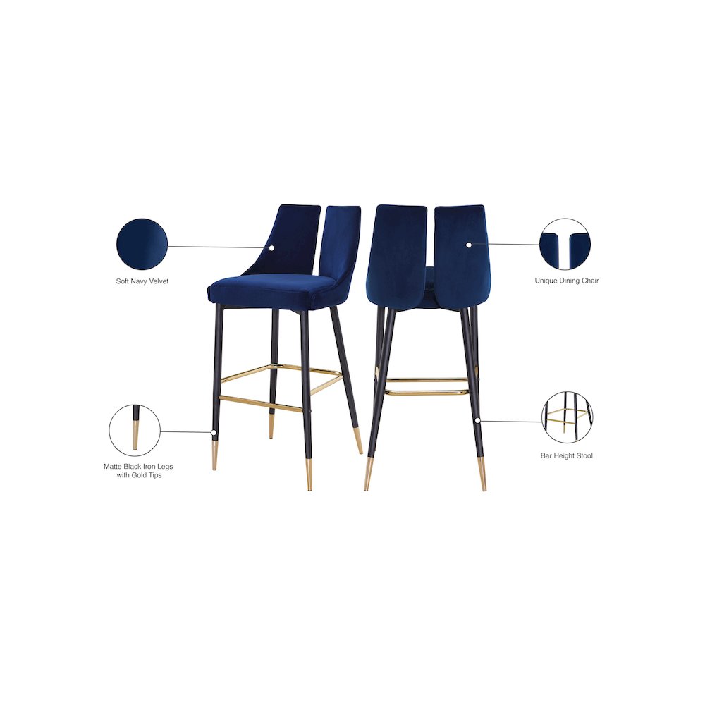 Sleek Navy Velvet Stool, Set of 2. Picture 8