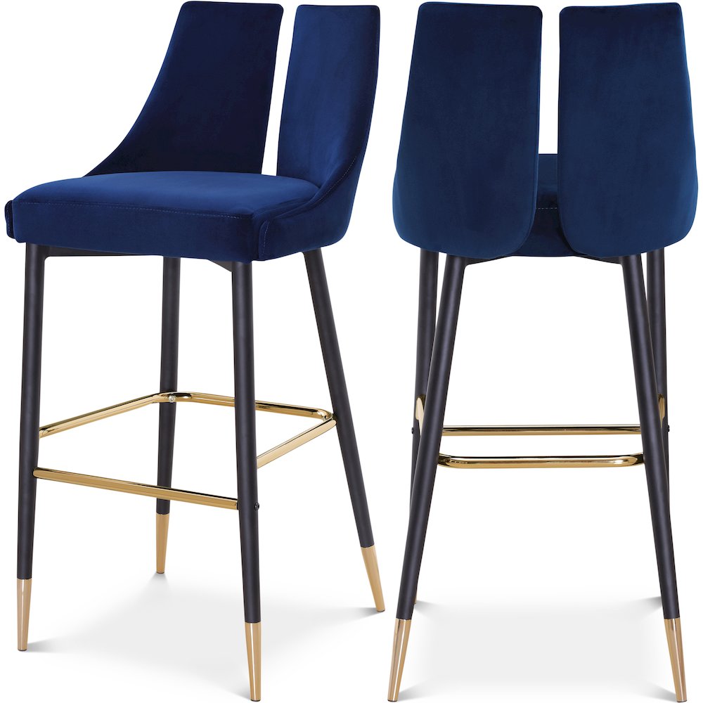 Sleek Navy Velvet Stool, Set of 2. Picture 1
