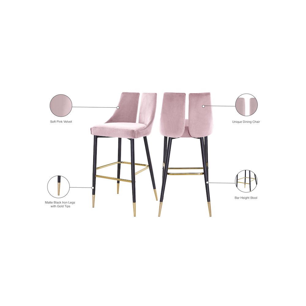 Sleek Pink Velvet Stool, Set of 2. Picture 8