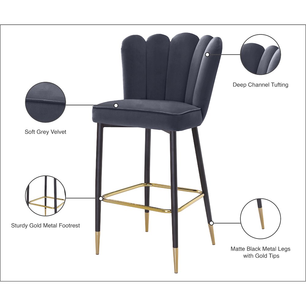 Lily Grey Velvet Stool, Set of 2. Picture 8