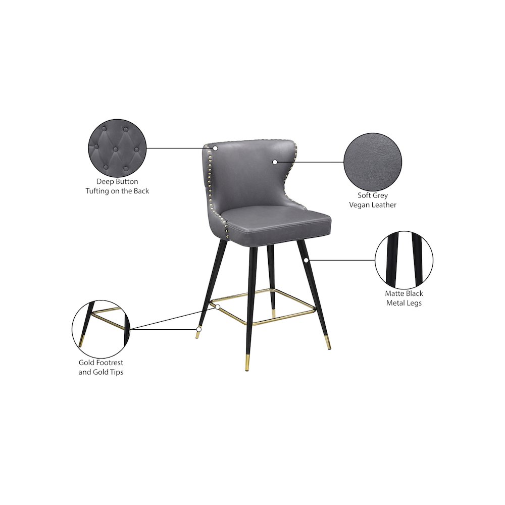 Hendrix Grey Vegan Leather Counter/Bar Stool, Set of 2. Picture 8