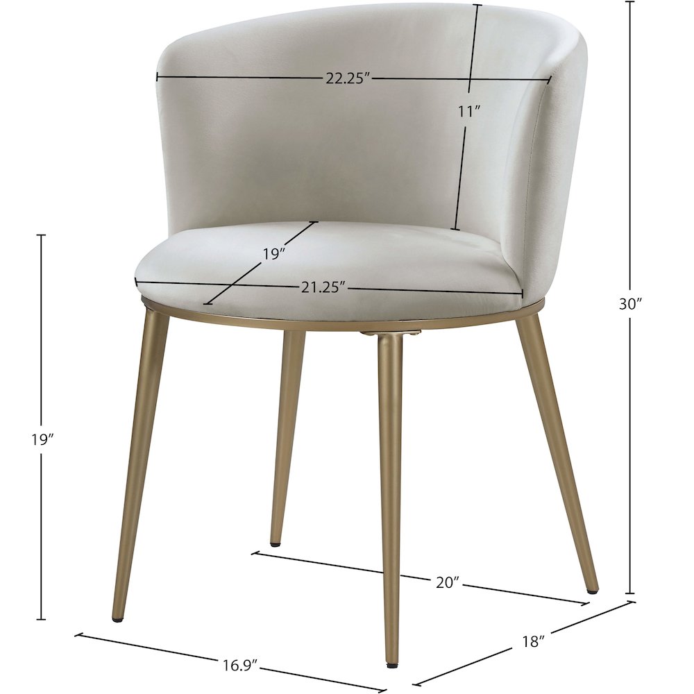 Skylar Cream Velvet Dining Chair, Set of 2. Picture 6