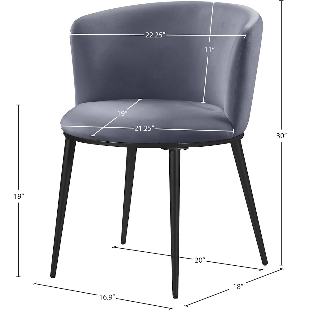 Skylar Grey Velvet Dining Chair, Set of 2. Picture 6
