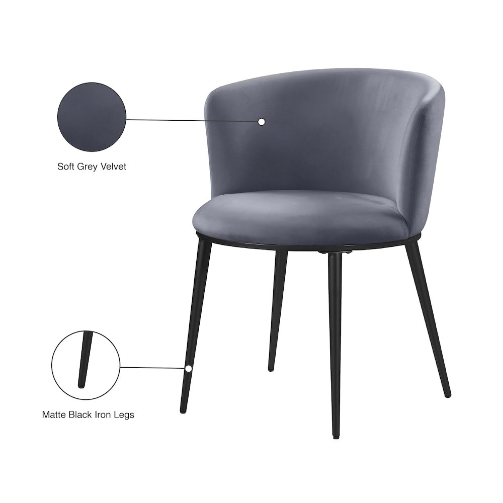 Skylar Grey Velvet Dining Chair, Set of 2. Picture 7