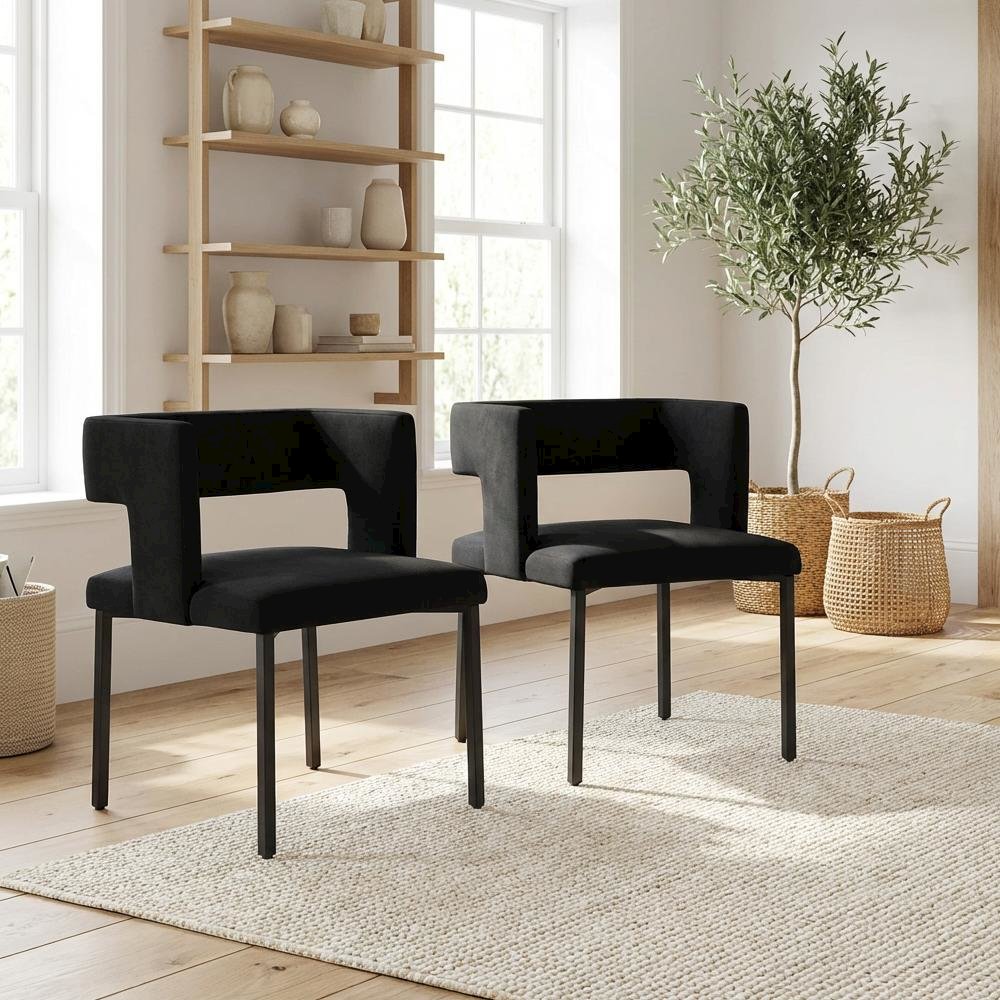 Matte Black Velvet Dining Chairs Set of 2 with Contemporary Style. Picture 3