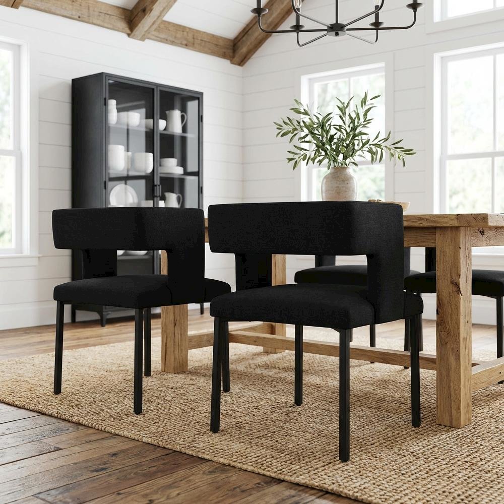 Matte Black Velvet Dining Chairs Set of 2 with Contemporary Style. Picture 2