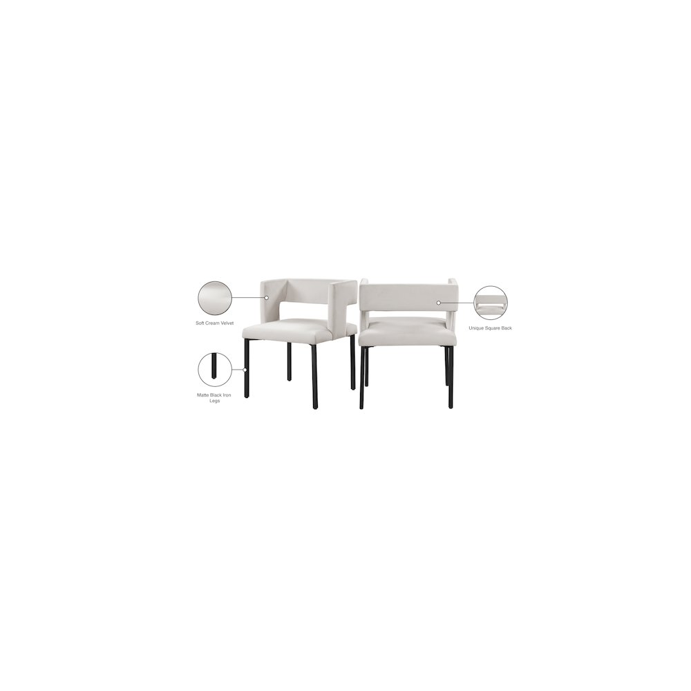 Caleb Cream Velvet Dining Chair, Set of 2. Picture 7