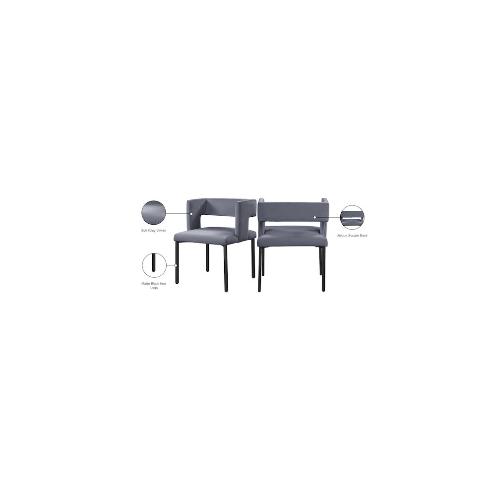 Caleb Grey Velvet Dining Chair, Set of 2. Picture 7