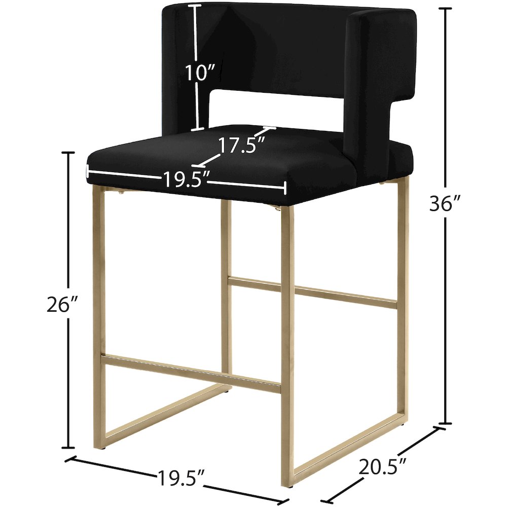 Caleb Black Velvet Counter Stool, Set of 2. Picture 6