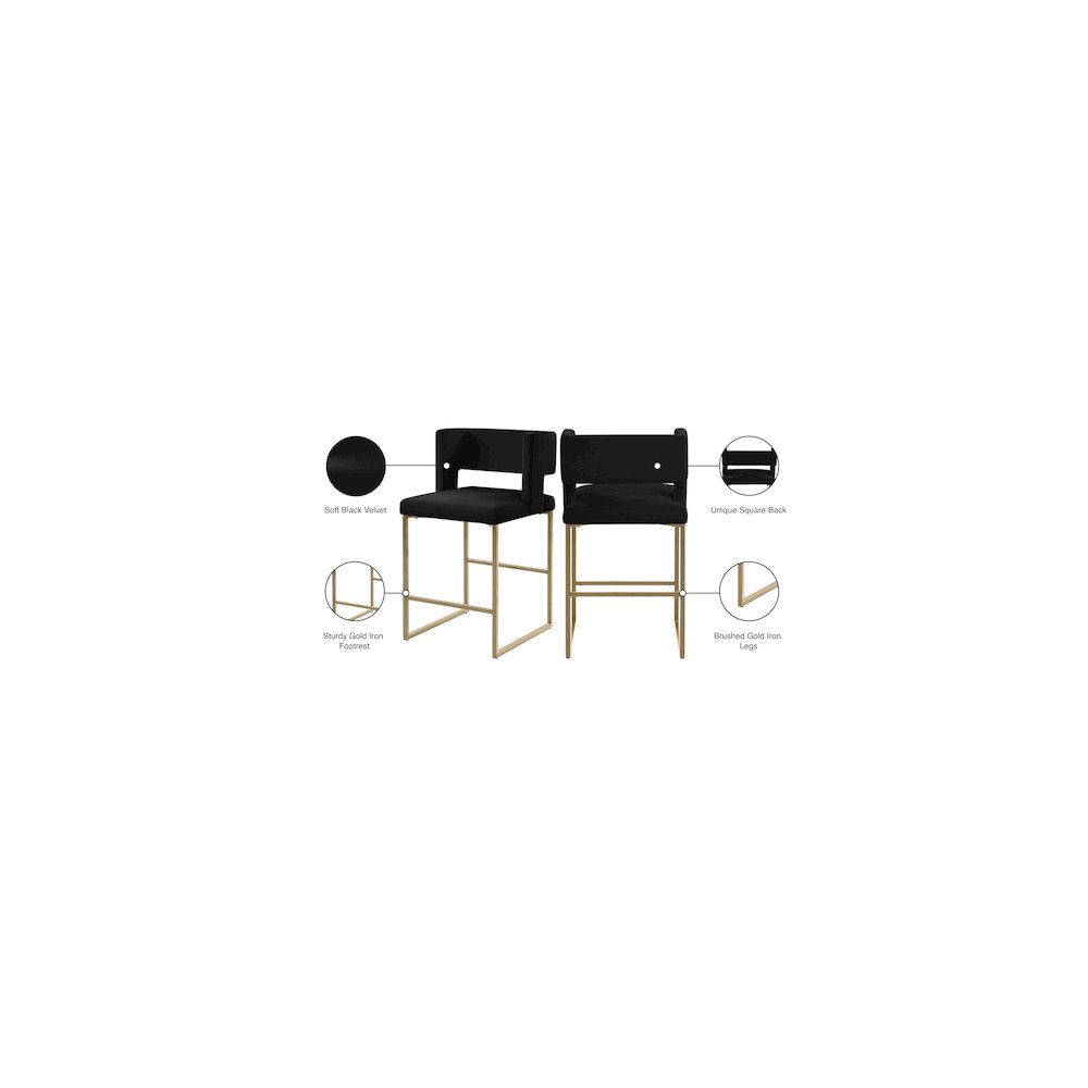 Caleb Black Velvet Counter Stool, Set of 2. Picture 7