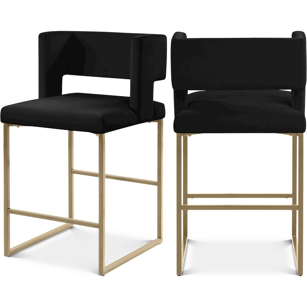 Caleb Black Velvet Counter Stool, Set of 2. Picture 1
