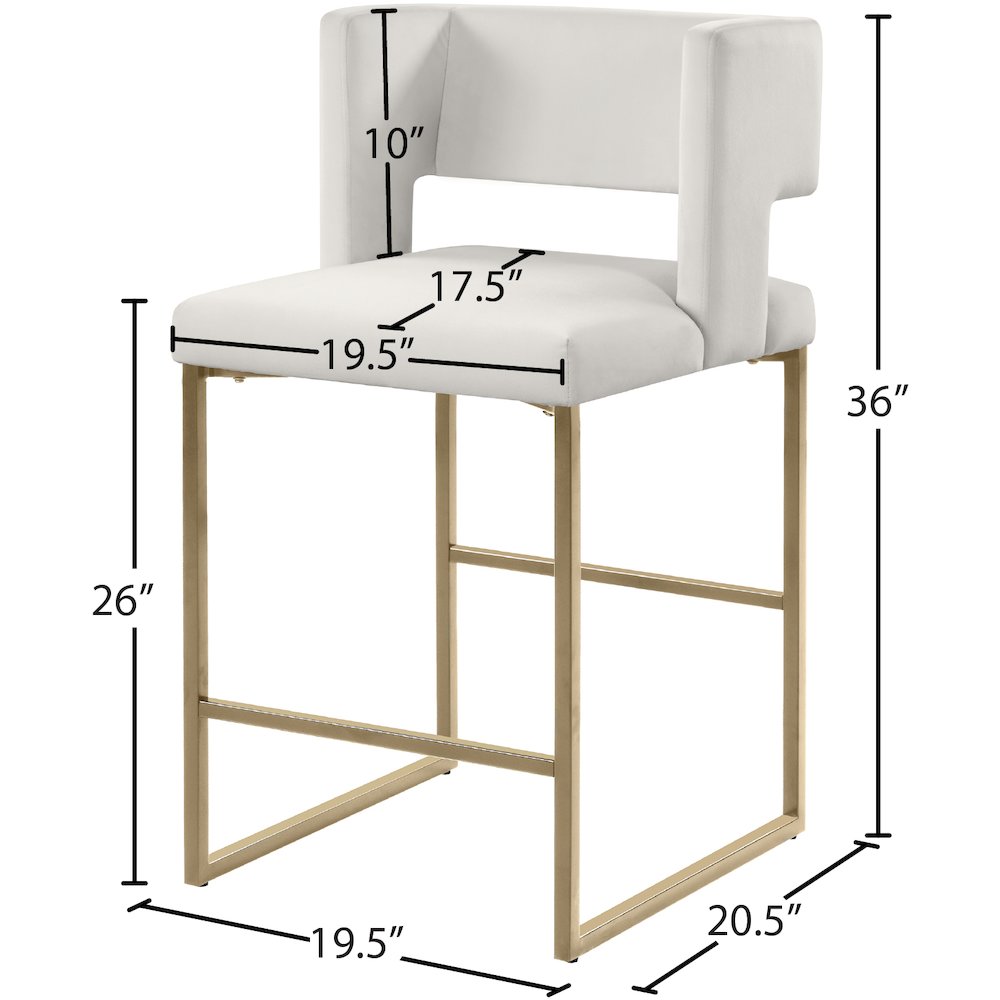 Caleb Cream Velvet Counter Stool, Set of 2. Picture 6