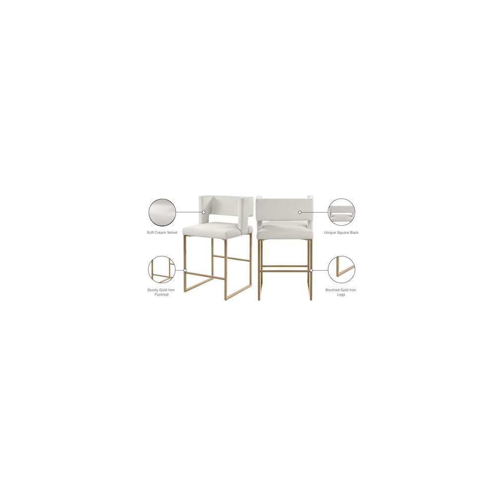 Caleb Cream Velvet Counter Stool, Set of 2. Picture 7