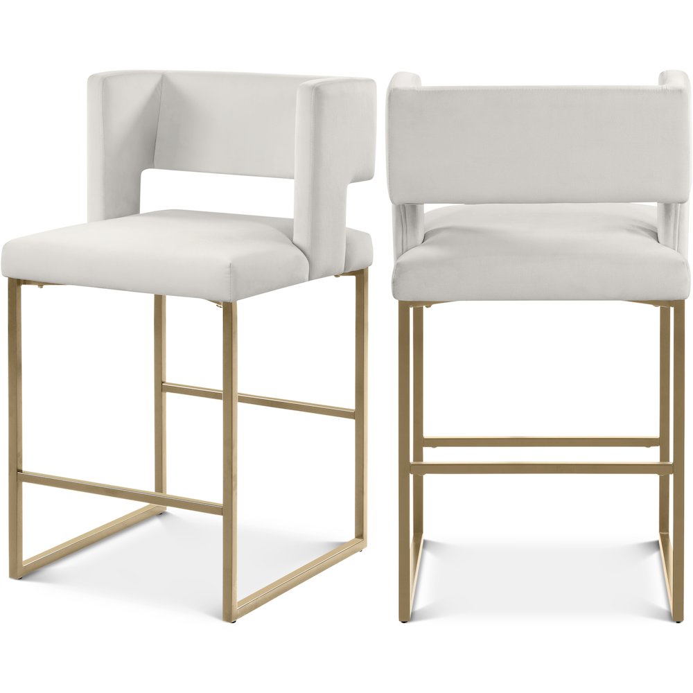 Caleb Cream Velvet Counter Stool, Set of 2. Picture 1