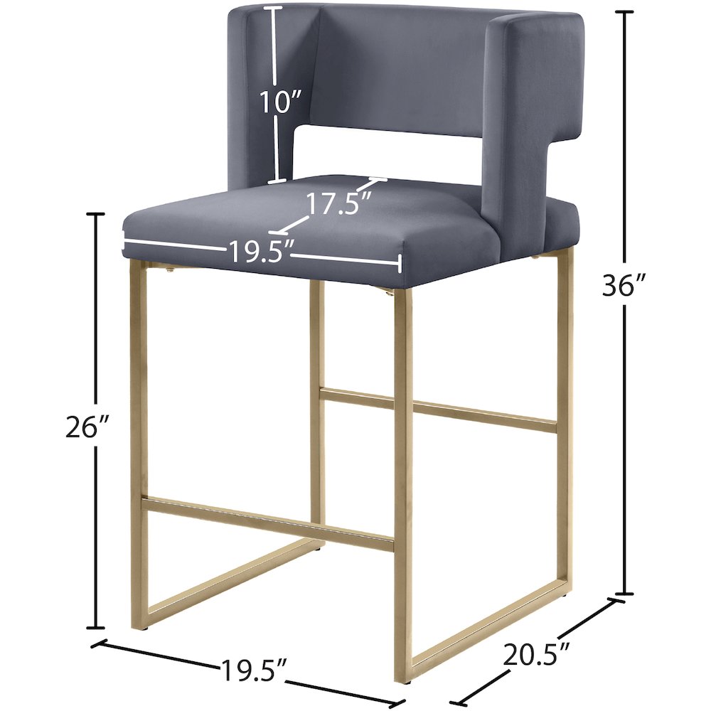 Caleb Grey Velvet Counter Stool, Set of 2. Picture 5