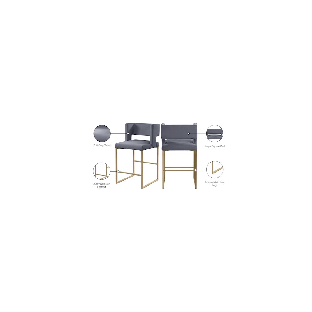 Caleb Grey Velvet Counter Stool, Set of 2. Picture 6