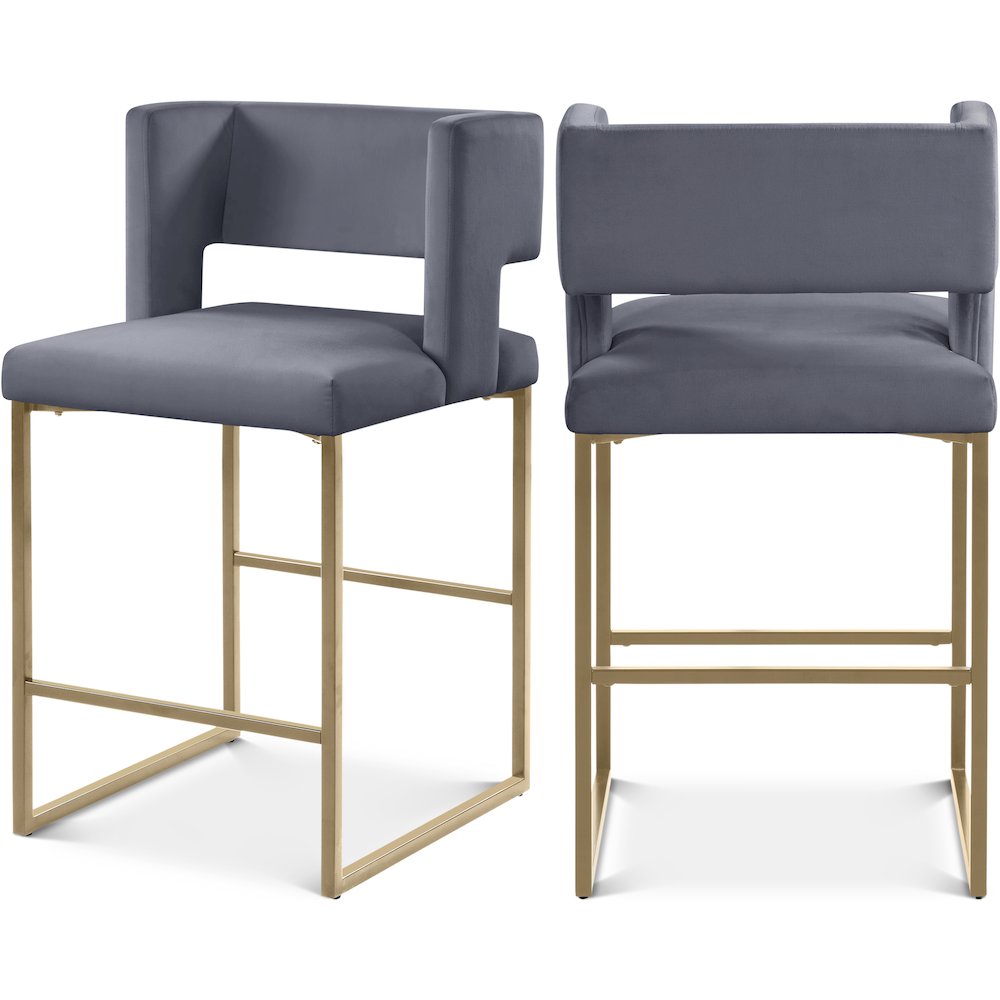 Caleb Grey Velvet Counter Stool, Set of 2. Picture 1
