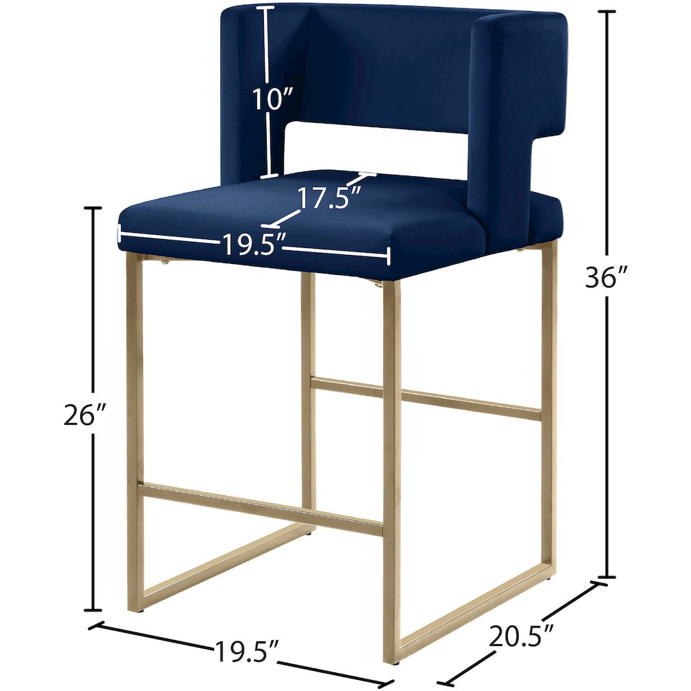 Caleb Navy Velvet Counter Stool, Set of 2. Picture 6