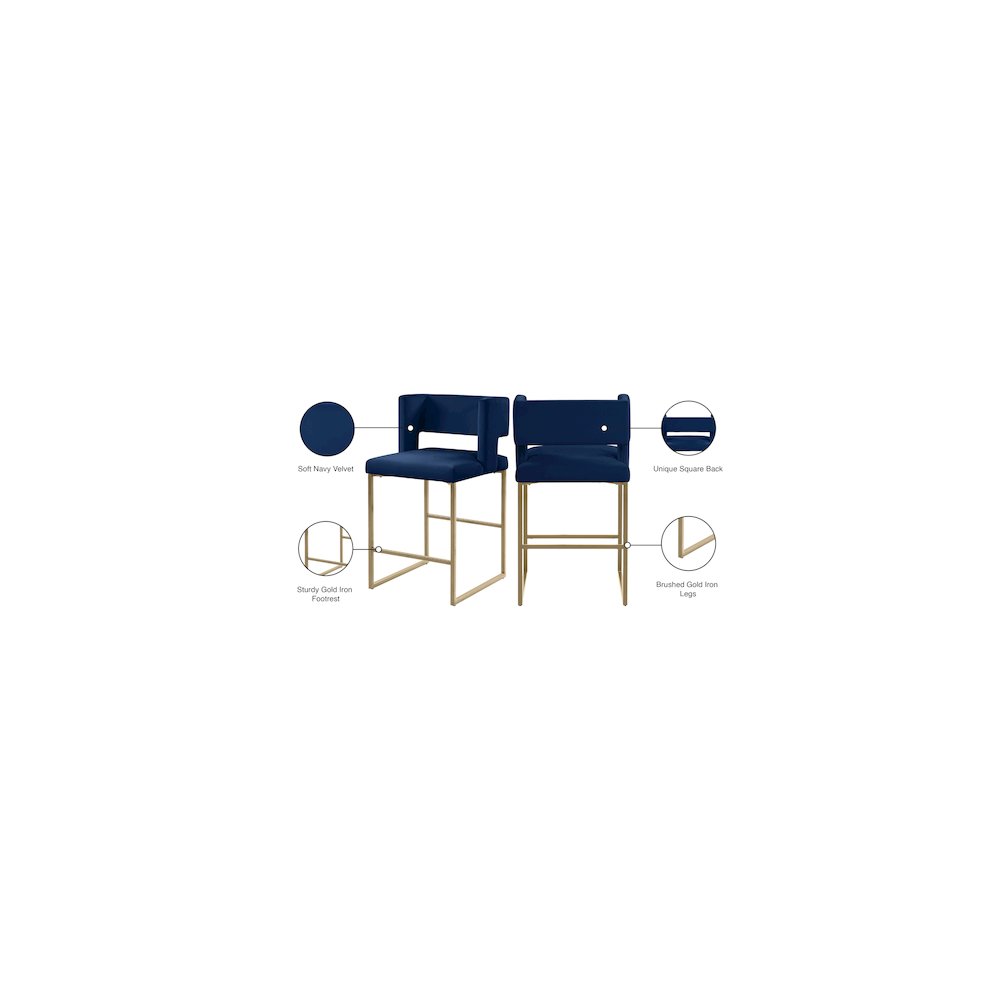 Caleb Navy Velvet Counter Stool, Set of 2. Picture 7