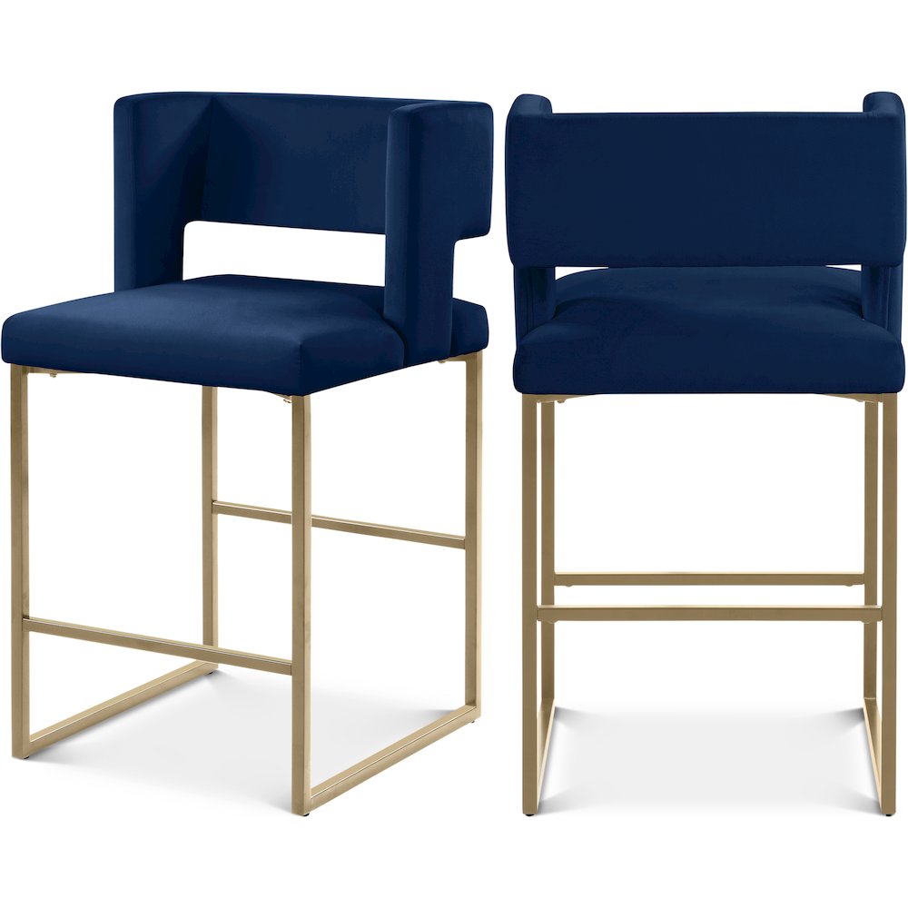 Caleb Navy Velvet Counter Stool, Set of 2. Picture 1