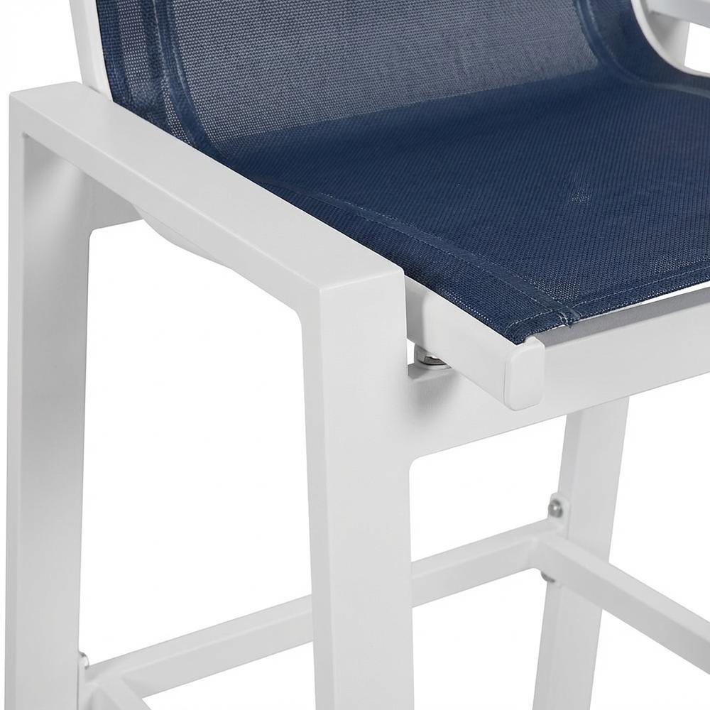 Navy Mesh Fabric Outdoor Patio Barstools Set Of 2 With Contemporary Style. Picture 6