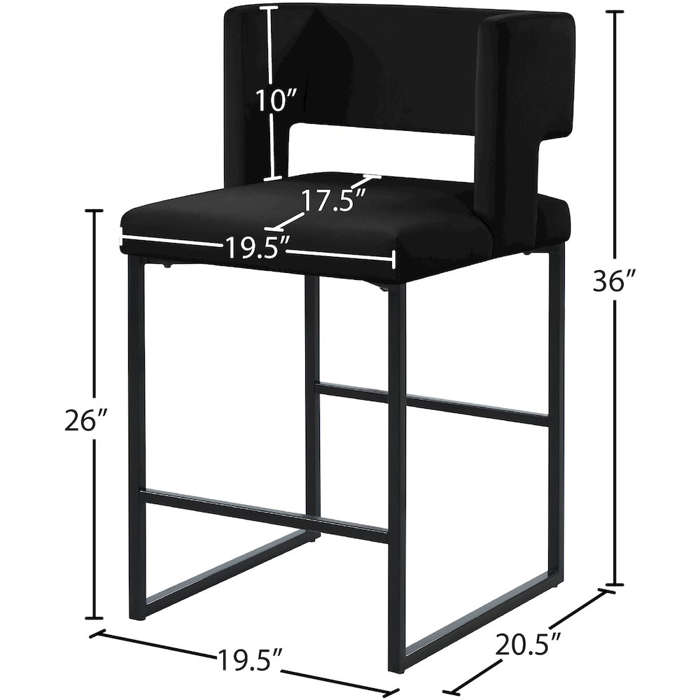 Caleb Black Velvet Counter Stool, Set of 2. Picture 6