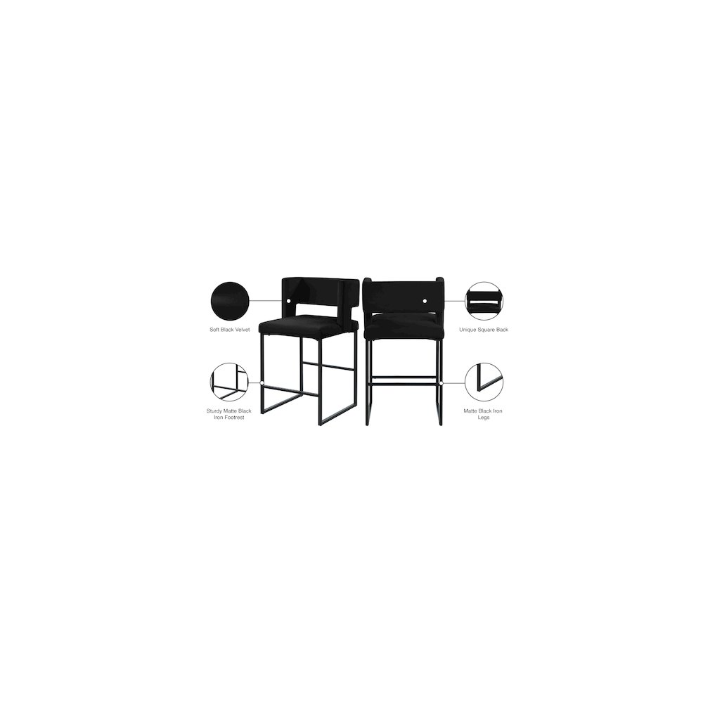 Caleb Black Velvet Counter Stool, Set of 2. Picture 7