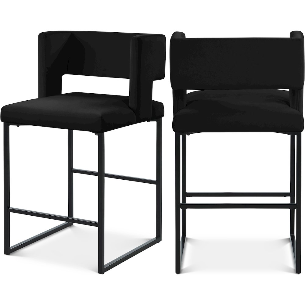 Caleb Black Velvet Counter Stool, Set of 2. Picture 1