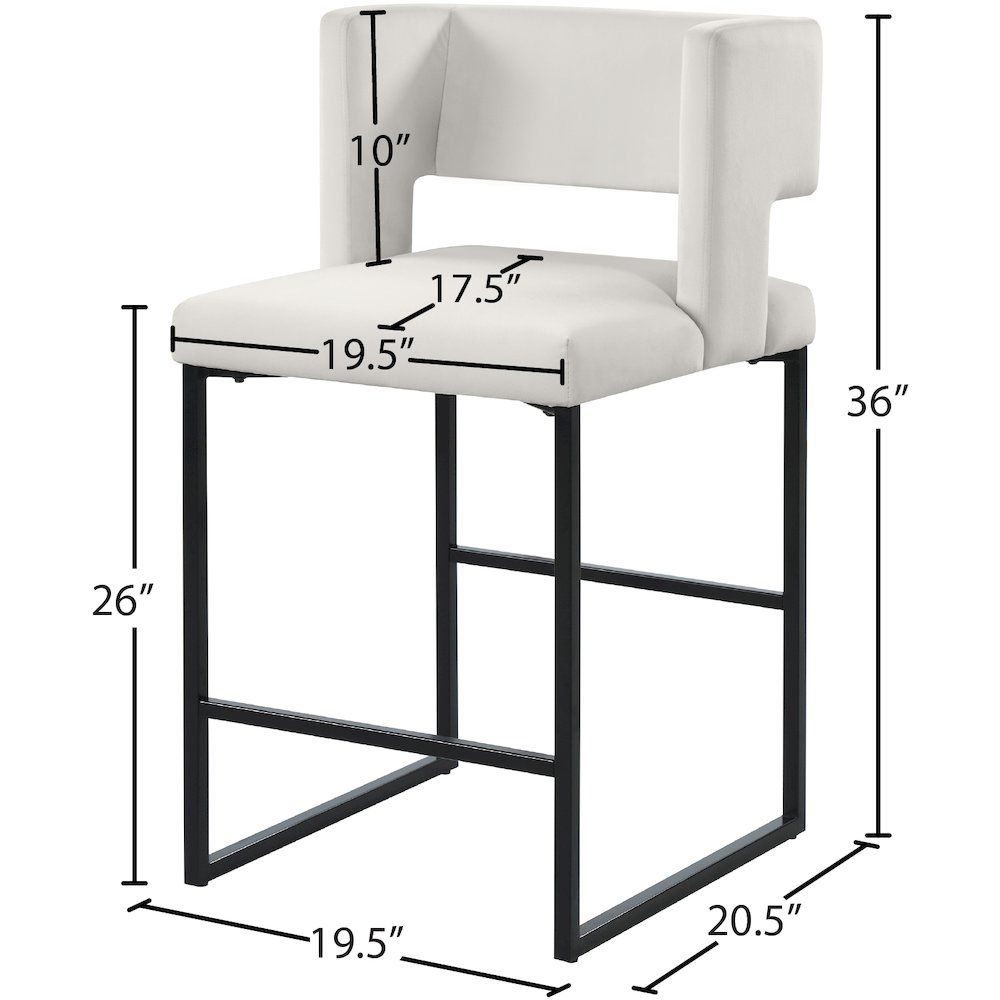 Caleb Cream Velvet Counter Stool, Set of 2. Picture 6