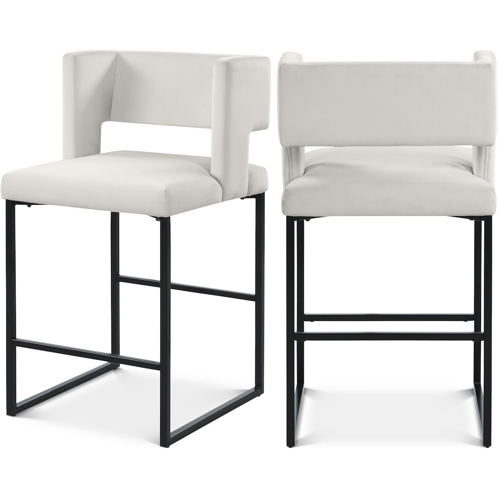 Caleb Cream Velvet Counter Stool, Set of 2. Picture 1
