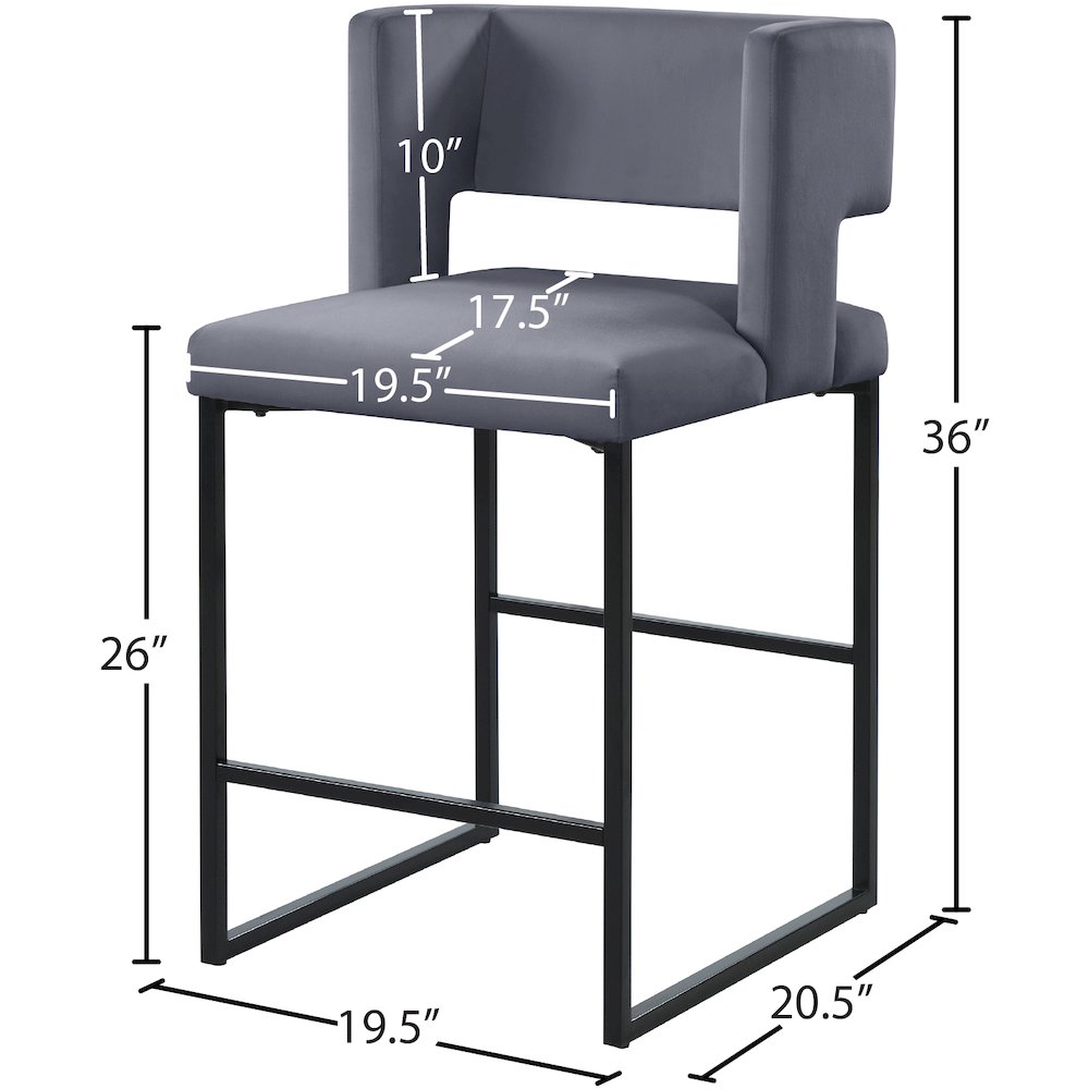 Caleb Grey Velvet Counter Stool, Set of 2. Picture 6